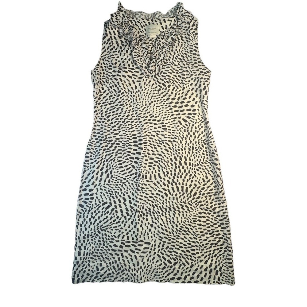 Kate Spade NY Med Abstract Animal‎ Spot Print Sleeveless Ruffle Neck Lined Dress - Picture 4 of 6